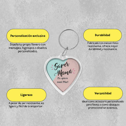 Llavero de Metacrilato Transparente Corazón Personalizado